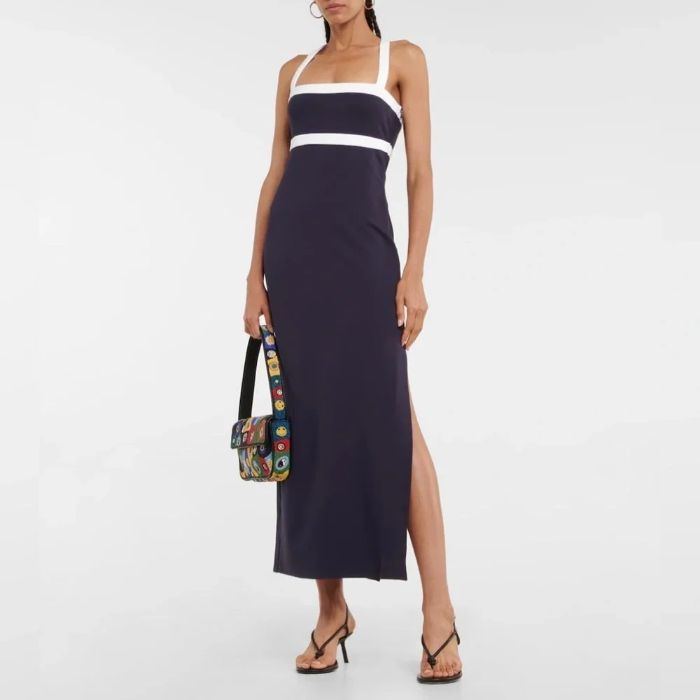 STAUD Navy Augustine Ponte Midi Dress L